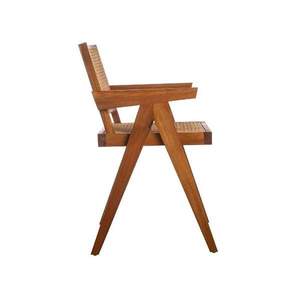 Chaise de salle à manger en teck massif avec rotin tressé, hauteur réglable, super confortable, finition marron pour appartement intérieur/extérieur - Product Image 3