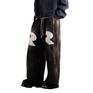 Fabricantes de pantalones de chándal con estampado de soplo para hombres de aduanas, pantalones de chándal de pierna recta holgados con lavado ácido para hombres - Product Image 2