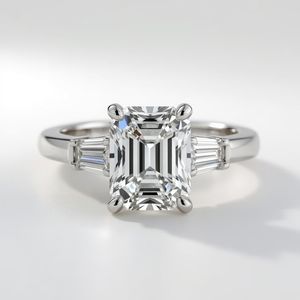 Baguette Cut Lab Grown Diamond PT950 Platinum <b>Rhodium</b> Luxury Engagement Wedding <b>Ring</b> for Women Fine Jewelry OEM Custom - Product Image 2
