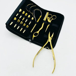 Kit d'outils d'extension de cheveux de haute qualité pince de forme plate coupe de cheveux outil de boucle de rasoir or acier inoxydable plaqué Extension de cheveux - Product Image 5