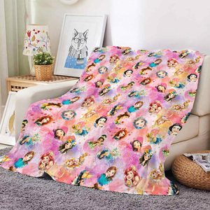 Couverture en flanelle super douce, design <span class=keywords><strong>personnalisé</strong></span> rose et violet sur le thème des princesses, sans minimum de commande, pour canapé. - Product Image 1