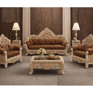 Juego de Sofás de Sala de Estar Estilo Palacio de Primera Calidad, Sofá de Madera de Teca Tallado a Mano con Herencia Real, Juego de Sofás de Madera de Teca con Corona Imperial, Reino Unido - Product Image 1