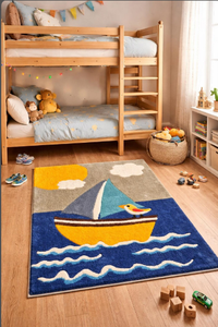 Tapis en laine tuftés à la main, motif bateau et oiseaux, taille et couleur personnalisables pour la maison, le bureau ou le salon. - Product Image 2