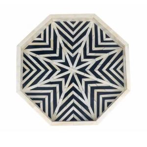 <b>White</b> Round Designer Wooden Bone Inlay Tray Multiuse Handcrafted Tray for Serving Decor and Thoughtful Gifts From India - Product Image 6