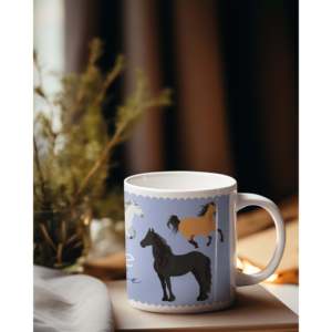 Tasse en céramique bleue avec motif cheval et inscription Love (environ) Bouteille de 330 ml pour les passionnés d'équitation et un design amusant de dessin animé, idéale pour les cadeaux - Product Image 4