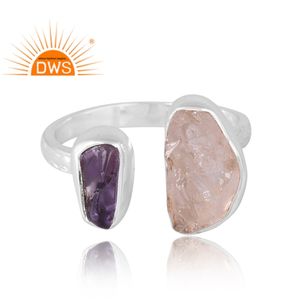 Bague en argent sterling 925 avec quartz rose naturel et améthyste, dernière vente, fabricant de bijoux personnalisés - Product Image 3