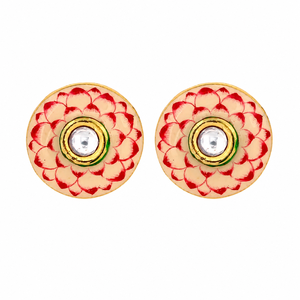 กระดุมข้อมือดอกบัวสไตล์ Kundan-มือทาสีเคลือบทอง - Product Image 3