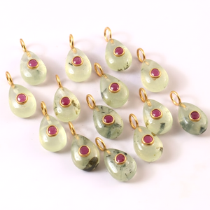 Piedra preciosa de pera de Prehnita verde Natural hecha a mano 925 Plata chapada en oro doble incrustaciones de piedra suelta colgante de moda joyería a granel - Product Image 1