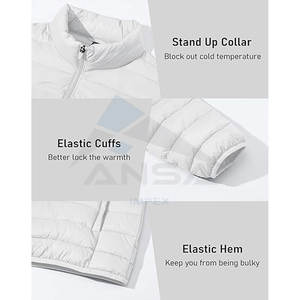 Chaqueta acolchada ligera y transpirable para hombre, abrigo de invierno repelente al agua a prueba de viento aislado, cuello levantado, 2 bolsillos laterales - Product Image 6