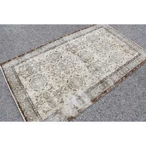 Turkish Vintage Rug 4x6.7 ft (122x205 cm), <b>Brown</b> <b>Wool</b> Rug - Product Image 1
