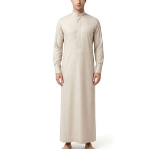 Thobe moderne simple et ajusté pour homme – Tenue islamique décontractée et élégante en coton léger, respirant et confortable, avec des détails soignés - Product Image 1