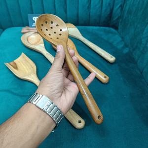 Juego de utensilios de madera de teca, cucharas de cocina de larga duración, seguras para utensilios de cocina antiadherentes, uso diario en la cocina, cocina saludable - Product Image 3