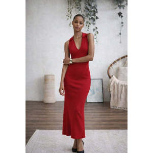 Vestido Largo Ajustado de Punto sin Mangas con Cuello en V para Mujer, Modelo 32823, de Jane's, para Eventos Nocturnos Elegantes - Product Image 1