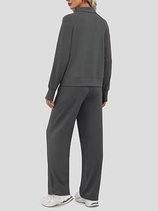 Ensemble de survêtement décontracté pour femmes en deux pièces, en coton 100%, lavage à l'acide uni, tricot doux, séchage rapide et respirant, coupe décontractée - Product Image 5