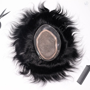 Dubai Men's Premium <b>Toupee</b> with Mirage Front Lace PU Technique Indian Remy Hair Straight Texture Premium Hairpiece Miraz Border - Product Image 3