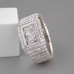 Mouvement automatique japonais, cadran analogique avec cadran squelette, montre Moissanite entièrement glacée et brillante à coupe ronde pour la fête - Product Image 2