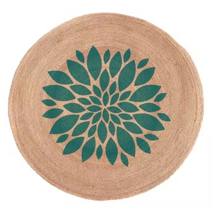 Eco-Friendly Natural Flower Designed Jute Round Rugs Handmade <strong>Printed</strong> Carpet for Bedroom &amp; Dining Durable, Affordable <strong>Floor</strong> <strong>Mat</strong>