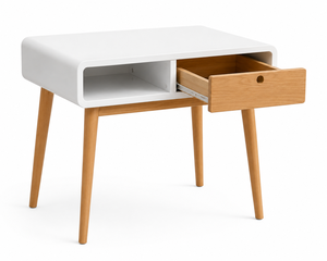 Bureau de travail scandinave moderne convertible en bois d'hévéa, MDF et placage de frêne, finition naturelle - Product Image 3