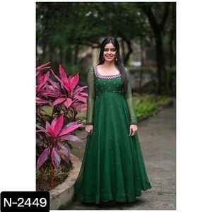 Las últimas mujeres usan vestidos Anarkali elegantes listos para usar con bordado y borde de trabajo Moti con estampado Digital Bandhani Dupatta - Product Image 6