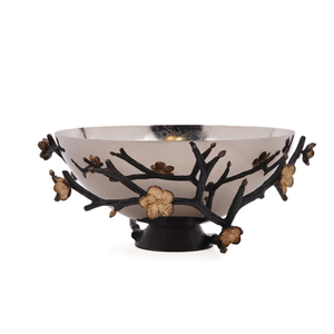 Bol de service élégant en laiton plaqué or avec motif unique de branche et de fleur, centre de table décoratif en métal pour la décoration de la maison - Product Image 2