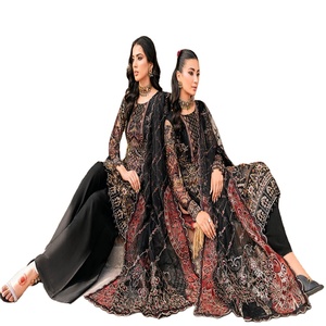 Vêtements de fête formels pour femmes Costumes de luxe Costumes de marque pakistanaise originaux par Ramsha Volume Wedding-2 Costumes 3 pièces en mousseline de soie - Product Image 1