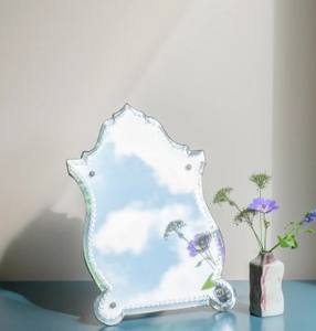 Antique <b>Frameless</b> Table <b>Mirror</b> Art Deco Standing <b>Mirror</b> With Etched Glass Venetian Vanity <b>Mirror</b> - Product Image 4