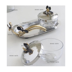 Tazón de dátiles dulces de vidrio hecho a mano con tapa de metal y bandeja Tazón para servir frutas secas de mesa de tamaño personalizado a granel - Product Image 3