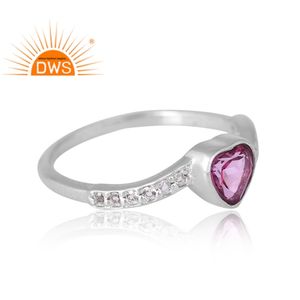 Latest Design Sterling <b>Silver</b> Palladium <b>Plated</b> Natural Pink Topaz & White Topaz Gemstone Ring Custom Jewelry Manufacturer - Product Image 4
