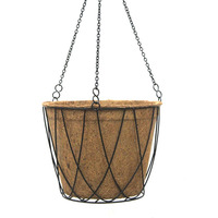 Panier suspendu moderne en métal pour pot de fleurs suspendu en fil de fer avec doublure en coco et crochet à chaîne pour la maison, le jardin, le balcon et le toit
