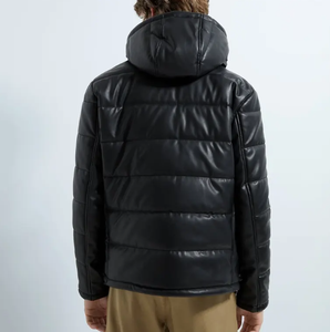 Doudoune d'hiver en cuir noir pour hommes avec capuche - Product Image 3