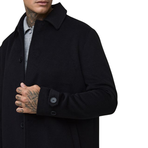 Stylish Tall Plain Regular Fit <b>Black</b> Double Breasted Button <b>Overcoat</b> Classic Collar Long Formal Winter for Business Casual Wear - Product Image 6