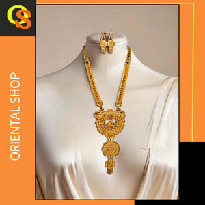 Ensemble de boucles d'oreilles collier de qualité assurée avec plaqué or 22 carats Style unique femmes porter collier boucles d'oreilles ensemble bijoux - Product Image 2