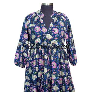 Robe en coton à col en V à imprimé floral respirante pour tous les jours, faite à la main, pour femmes et filles - Product Image 2
