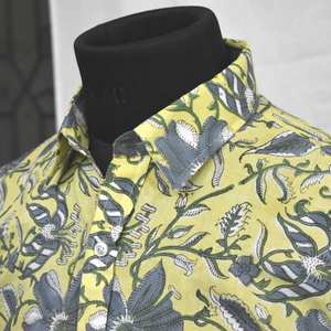 Camiseta a rayas para hombre Tela suave de algodón Cambric Bloque de mano indio Impreso Mejor precio Temporada de primavera Venta - Product Image 3
