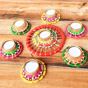 New arrival Chakri Pattern Gotta Work Candle Holders Floral Rangoli Set Candle Holders for Diwali Home, Wedding Haldi Decoration - Product Image 6