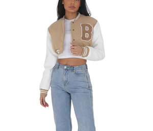 Blouson aviateur universitaire authentique grande taille avec logo personnalisé pour femmes et caractéristiques coupe-vent écologiques aspect laine taille personnalisable - Product Image 4