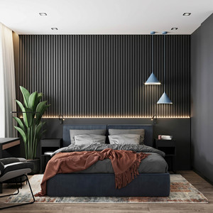 Master Bedroom <b>Headboard</b> Fluted Wall <b>Panel</b> Warm WPC Slat Paneling System Modern Soundproof & Waterproof - Product Image 5