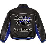 Veste en cuir AVIREX SPIDER RACER STREETWEAR pour homme, noire, coupe-vent, écologique, chauffante