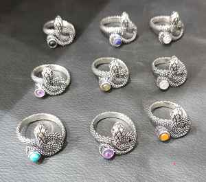 Anillos de moda de declaración ajustable bohemio cristiano al por mayor con piedras de cabujón redondas naturales joyería de piedra curativa Unisex - Product Image 1