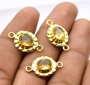 Argent antique plaqué or 18 carats 13mm NC91 Double boucle connecteur Citrine pierre précieuse 24X24mm fabrication de bijoux breloque résultats Lot pour - Product Image 1