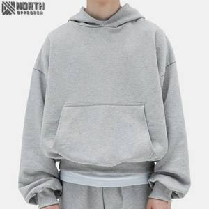 Baggy recadrée à capuche hommes blanc graphique à capuche sans ficelle français éponge 100% coton surdimensionné poids lourd 450 gsm à capuche - Product Image 4