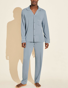 Fabricant de vêtements de nuit en modal personnalisés Ensembles 2 pièces pour hommes Ensemble super confortable à manches longues Vêtements de détente Ensemble de pyjamas en modal pour hommes - Product Image 3