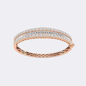 8.632CTW Round , Baguette Channel Pave Diamond Bangle Cuff <b>Bracelet</b> - Product Image 3