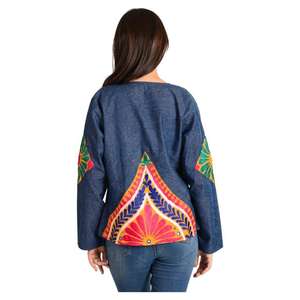 Autumn Spring Boho Women's Handmade Denim Jacket Indian Style Cotton Short <b>Coat</b> Embroidery Breathable Casual Party Wear Winter - Product Image 5