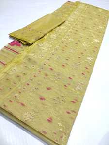 Exclusif Deshi Dhakai Jamdani Sharee de haute qualité pour les femmes JAMDANI FABRIC Bleu ROUGE VERT Doré Bleu Ciel du Bangladesh - Product Image 5