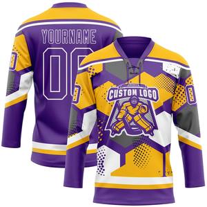 Maillot de hockey sur glace unisexe à col en dentelle pour équipes adultes, 100% polyester, séchage rapide et antibactérien, nom d'équipe personnalisé - Product Image 6