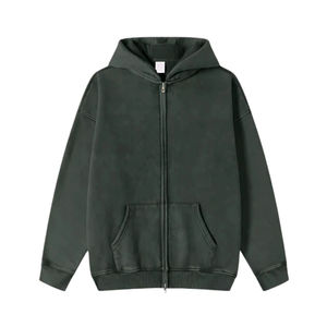 Sudaderas con Capucha y Cremallera, Estampadas Personalizadas OEM, 100% Algodón, Felpa Francesa, Cierre Completo, Estilo Vintage, Lavado Ácido, Desgastadas, para Hombre - Product Image 1