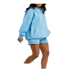 Ensemble sweat à capuche et short pour femme 100% coton de haute qualité Logo personnalisé sweat à capuche surdimensionné avec coupe ample XXS taille tenue décontracté - Product Image 5