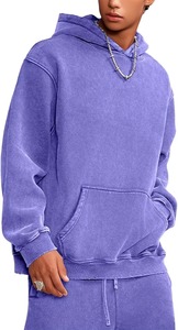Haute qualité hommes décontracté Vintage lavage à capuche 100% coton lourd Streetwear respirant surdimensionné lavé à l'acide Design solide - Product Image 3