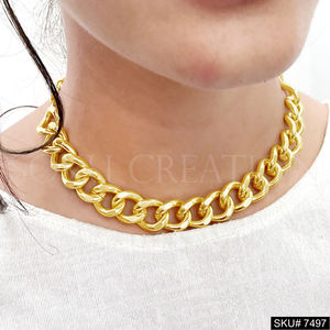 Stylish Designer Adjustable <b>Necklace</b> Premium Gold Plated Hammered Twisted Brass Chains Unique Classic Premium Product - Product Image 1
